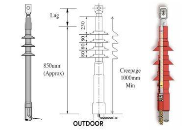 Bản vẽ cấu tạo đầu cáp co nhiệt 1 pha ngoài trời 24kV hãng 3M