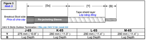 Xác định kích thước đầu cáp co nguội 3 pha 3M