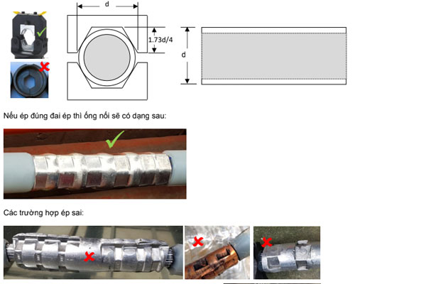 Ép ống nối trước khi thi công quấn băng bơm nhựa