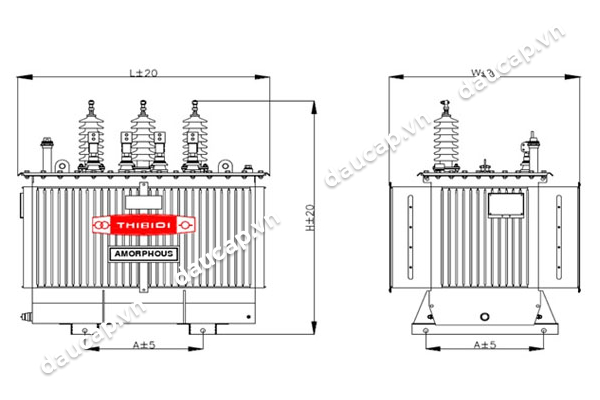 Bản vẽ cấu tạo máy biến áp Thibidi AMORPHOUS 3 pha