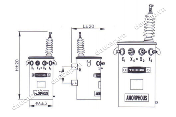 Bản vẽ cấu tạo máy biến áp Thibidi Amorphous 1 pha