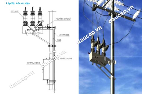 Sơ đồ lắp đặt máy cắt Recloser Shinsung Sirec trên cột điện