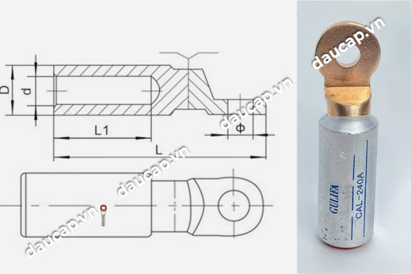 Bản vẽ cấu tạo đầu cos đồng nhôm CAL Úc